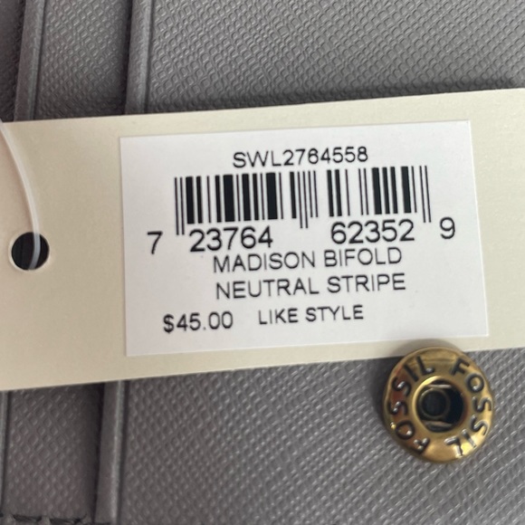 Fossil Neutral Stripes Madison Bifold Cream Brown - Picture 4 of 7